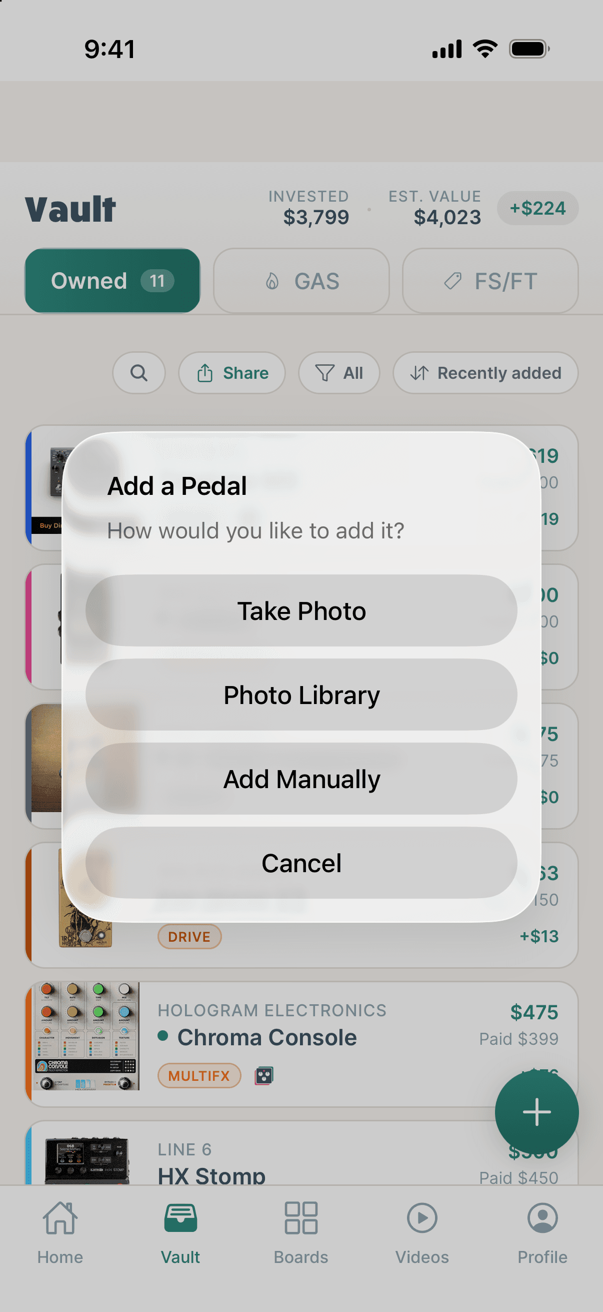 The Add a Pedal menu