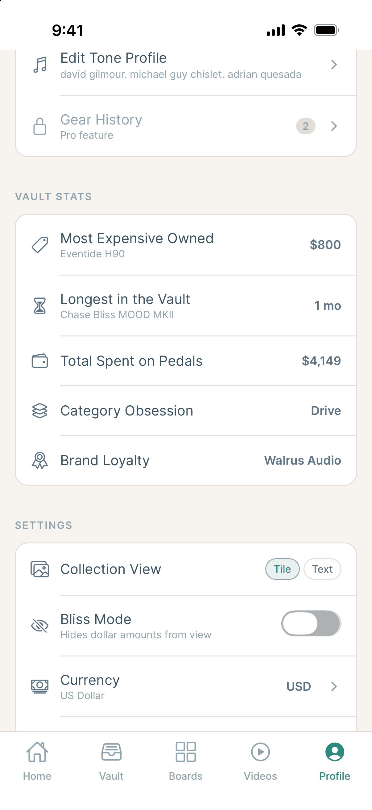 The Profile tab